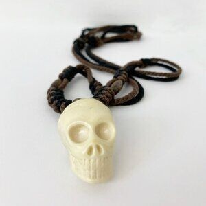 Plastic skull,  wood Beads Adjustable String  necklace